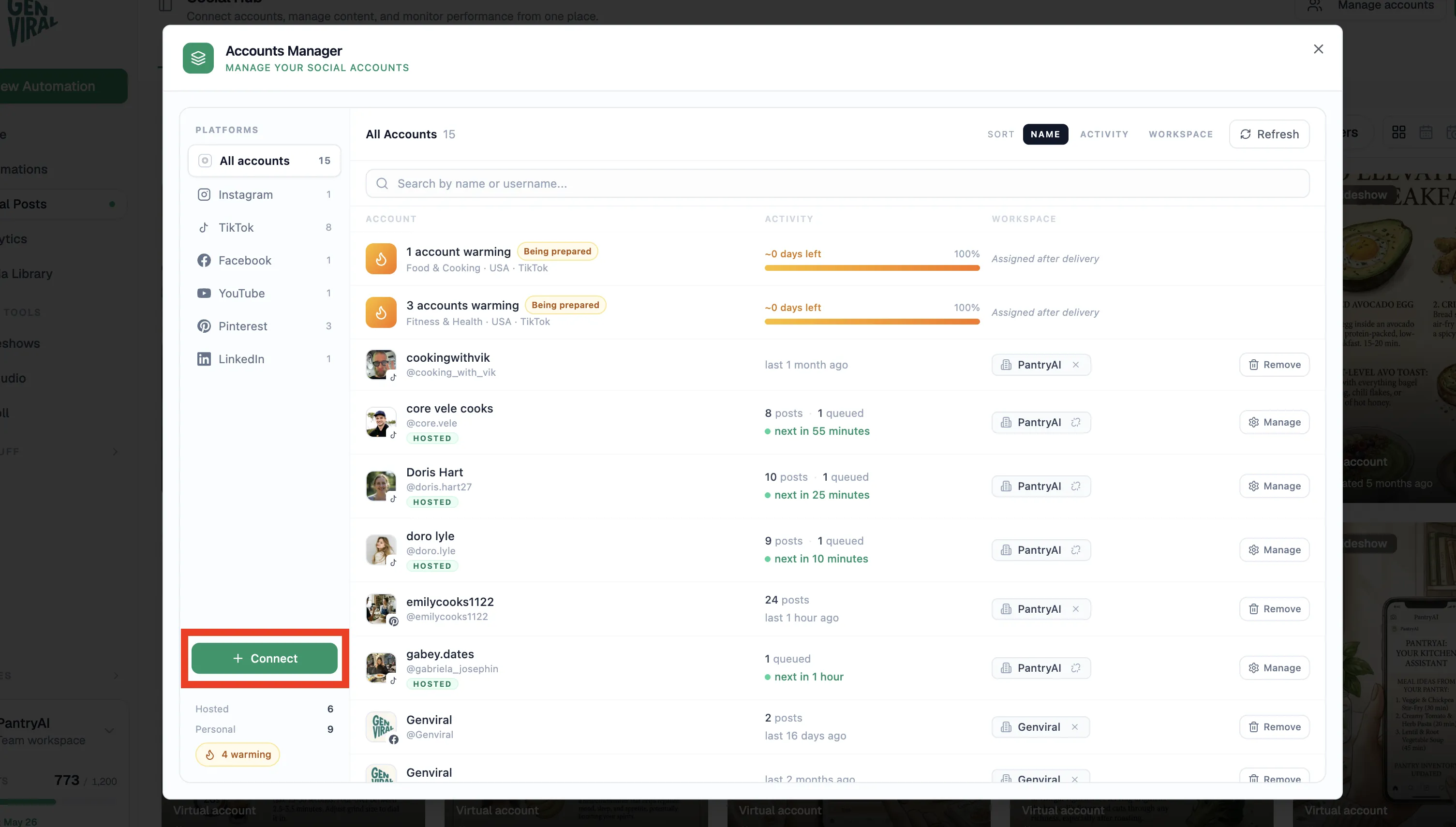 Connect social accounts in Genviral