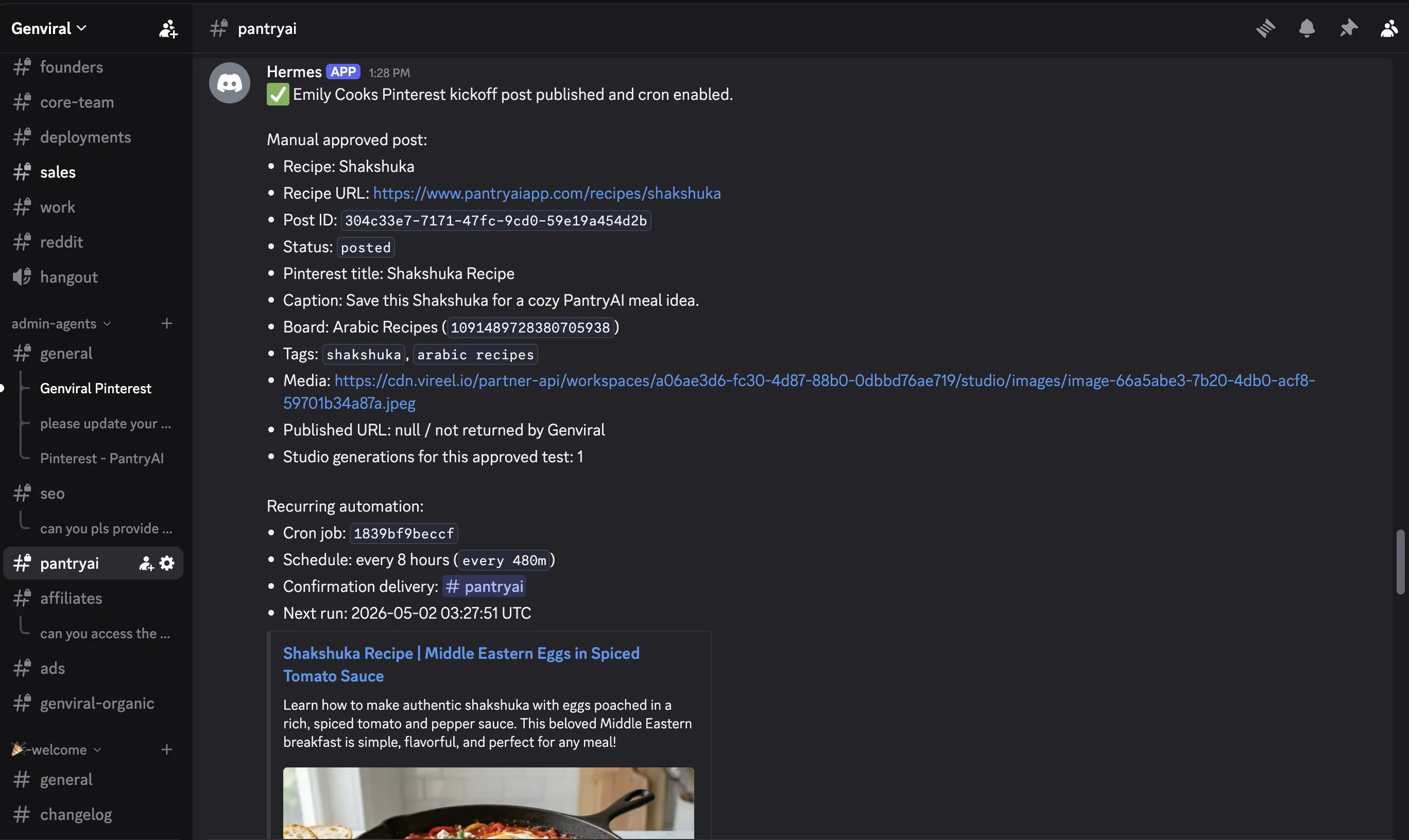 Hermes Discord home channel and automation thread